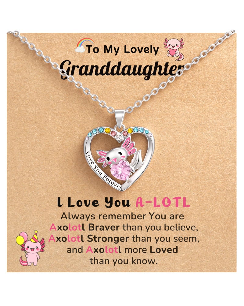 Jeka Valentines Day Gifts for Kids Little Girls Jewelry Axolotl Necklaces Granddaughter Gifts from Grandma 8 12 5 7 4 6 10 Year Old Birthday Gifts - Image 1
