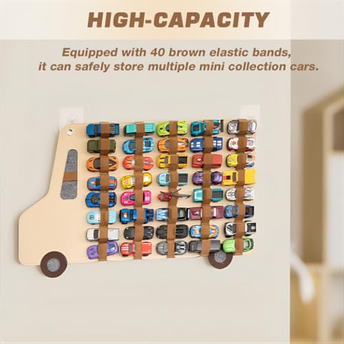 HASTHIP® Mini Car Model Pull-Back Car Toy Organizer with 40pcs Stretchy Storage Strap, Wall-Hanging Storage Holder for Mini Collectible Cars, Display Holder for Kids Car Collections - Image 5
