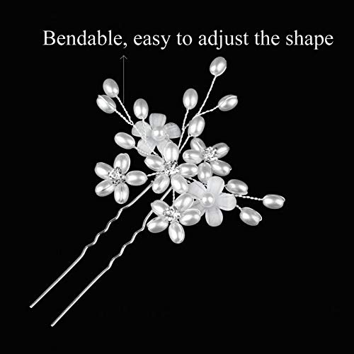 Sppry Elegant Pearl Wedding Hair Pins, Floral Crystal Hair Accessories for Bridal Women, Pack of 3 (Silver) - Image 4
