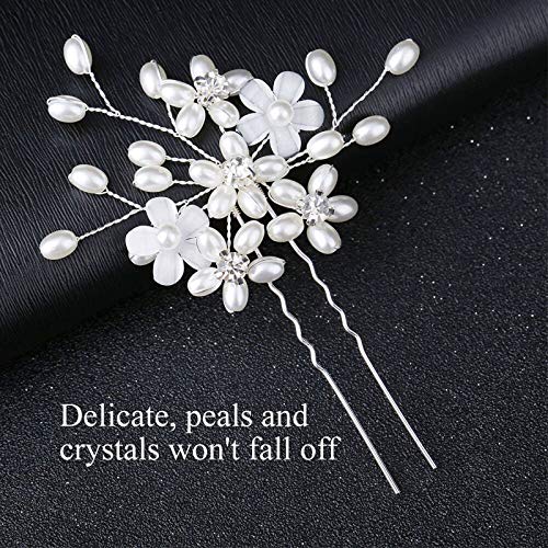 Sppry Elegant Pearl Wedding Hair Pins, Floral Crystal Hair Accessories for Bridal Women, Pack of 3 (Silver) - Image 5
