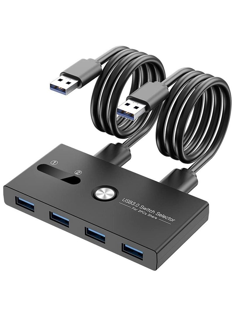 SYOSI USB 3.0 Switch SelectorKVM Switcher 4 Port USB Peripheral Switcher Box Hub for Mouse Keyboard Scanner Printer PC Laptop with One Button Switch and 2 PCS USB3.0 Cable  - Image 1