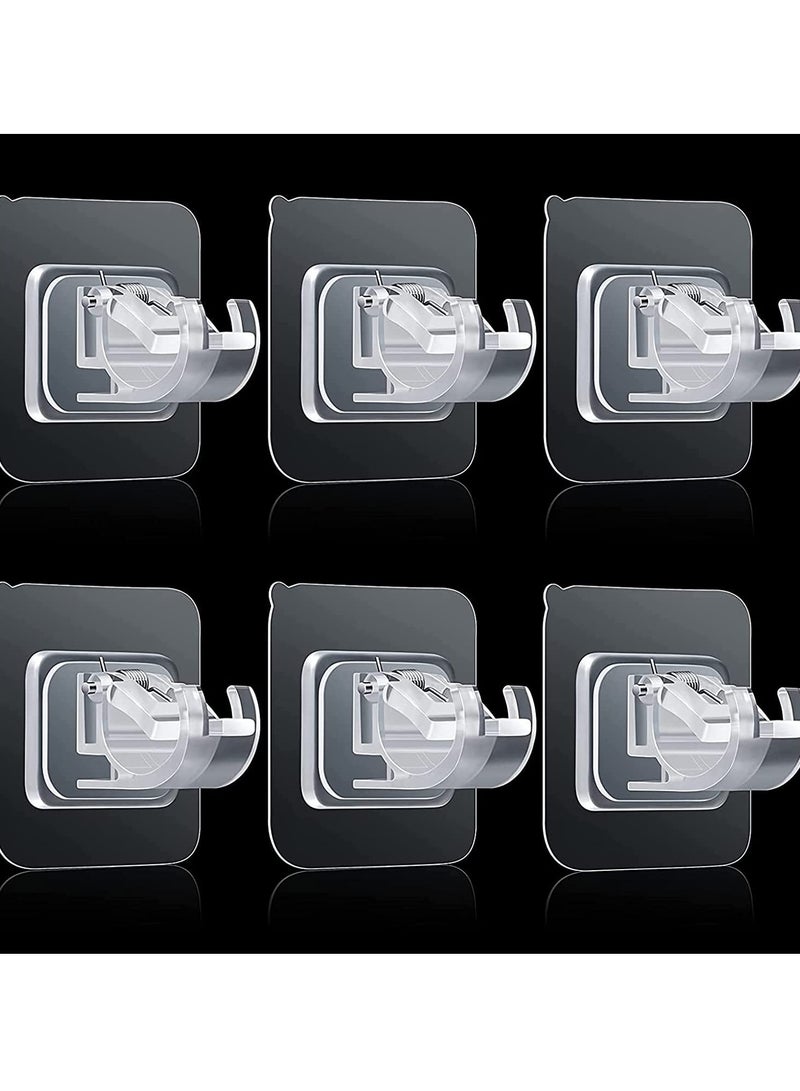 Suntown Adjustable Rod Bracket, Self-Adhesive Curtain Hook No Drill Fixing Rod Holder Bracket Drapery Hook Curtain Pole Towel ABS Wall Bracket Hook for Home Bathroom Living Room Hotel Use (6 Pieces, Clear) - Image 1