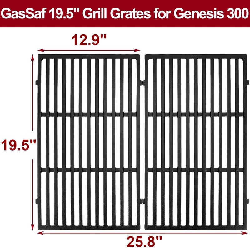 GasSaf 19.5 inch Grill Grates Replacement for Weber 7524, 7528, Genesis 300 E310 E320 E330 S310 S320 S330 EP310 EP320 EP330 Gas Grill, Set of 2 Cast Iron Cooking Grid Grates(19.5" x 12.9" x 0.5") - Image 2