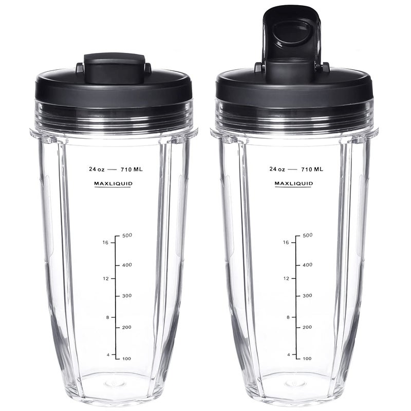 Buecmue Replacement 24oz Blender Cup For Ninja BN401 BN751 BN801 BN800 BL450 BL456 BL480 Foodi SS401 SS101 TWISTi SS151 SS351 Cups Nutri Ninja Auto IQ Parts Lids Upgraded (2 Pack) - Image 3