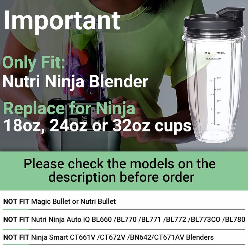 Buecmue Replacement 24oz Blender Cup For Ninja BN401 BN751 BN801 BN800 BL450 BL456 BL480 Foodi SS401 SS101 TWISTi SS151 SS351 Cups Nutri Ninja Auto IQ Parts Lids Upgraded (2 Pack) - Image 5