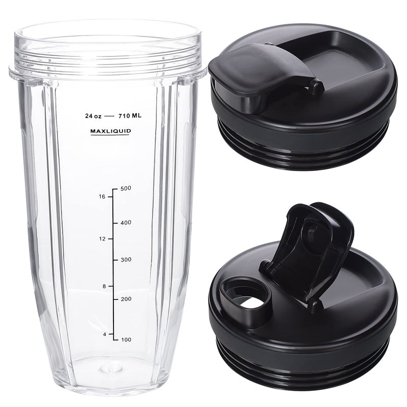Buecmue Replacement 24oz Blender Cup For Ninja BN401 BN751 BN801 BN800 BL450 BL456 BL480 Foodi SS401 SS101 TWISTi SS151 SS351 Cups Nutri Ninja Auto IQ Parts Lids Upgraded (2 Pack) - Image 2