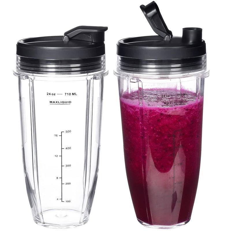 Buecmue Replacement 24oz Blender Cup For Ninja BN401 BN751 BN801 BN800 BL450 BL456 BL480 Foodi SS401 SS101 TWISTi SS151 SS351 Cups Nutri Ninja Auto IQ Parts Lids Upgraded (2 Pack) - Image 1