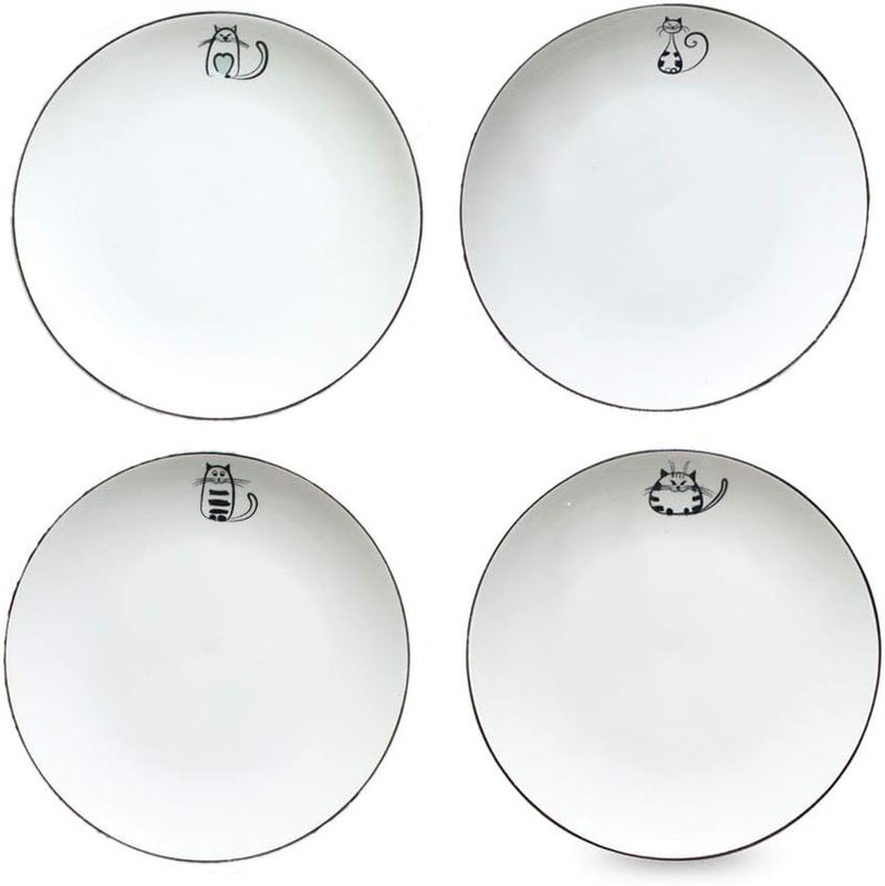 XinHuiGY Cat Ceramic Side Sauce Dishes Seasoning Dish Sushi Soy Dipping dishCookie Serving DishesMeow Porcelain Small Tea Bag Holder 6inch Set of 4White  - Image 1