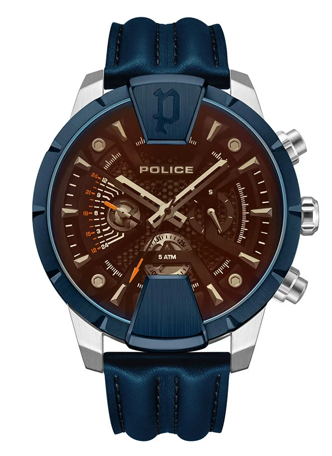 POLICE Mens Huntley Leather Strap Chronograph Wrist Watch PEWJF2203740 45mm Blue