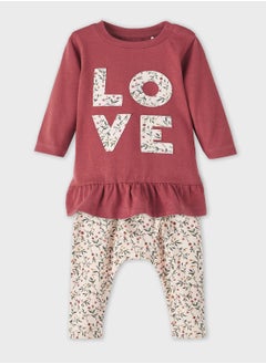 Kids Text Print Top & Floral Sweatpants Set