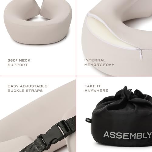THE ASSEMBLY Assembly Comfortable Travel Neck Pillow - Pure Memory Foam Neck Support, Breathable & Machine Washable Cover, Ideal for Airplane Travel Kit (Biege) - Image 3