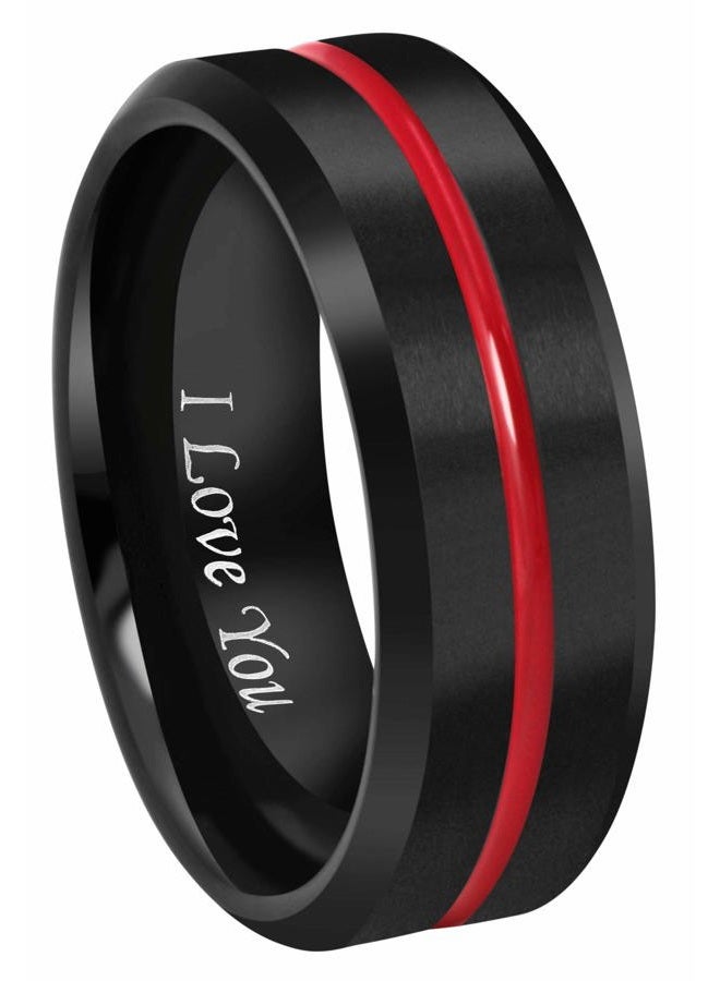 CROWNAL 6mm 8mm 10mm Thin Red Groove Black Brushed Tungsten Carbide Wedding Band Ring Comfort Fit Engraved I Love You Size 5 To 17, 10, Tungsten,Tungsten Carbide, tungsten - Image 1