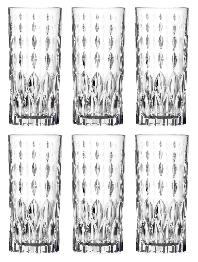 Barski Highball - Glass - Set of 6 - Hiball Glasses - Crystal like Glass - Beautiful Designed - Drinking Tumblers - for Water, Juice, Wine, Beer and Cocktails - 13 oz. - by Barski - Made in Europe - Image 1