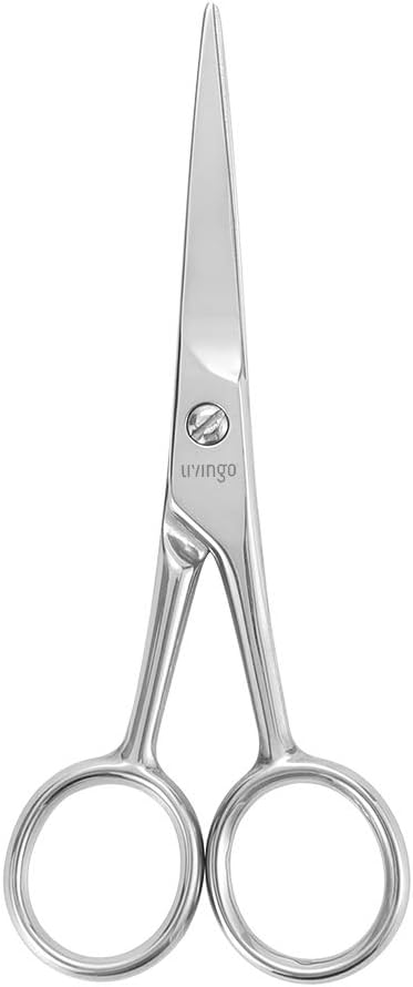 LIVINGO مقص لحية وشوارب LIVINGO للرجال مع طرف دائري آمن من الفولاذ المقاوم للصدأ، مجموعة أدوات قص الشعر الصغيرة مع مشط صغير وحقيبة جلدية - Image 3