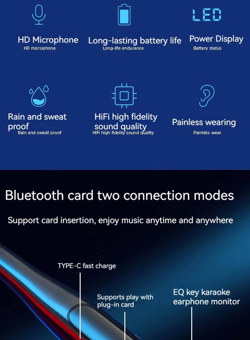 New large-capacity digital display neck-worn wireless Bluetooth headset, noise-reducing, no-lag sports headset with ear-return karaoke function (black) - Image 4