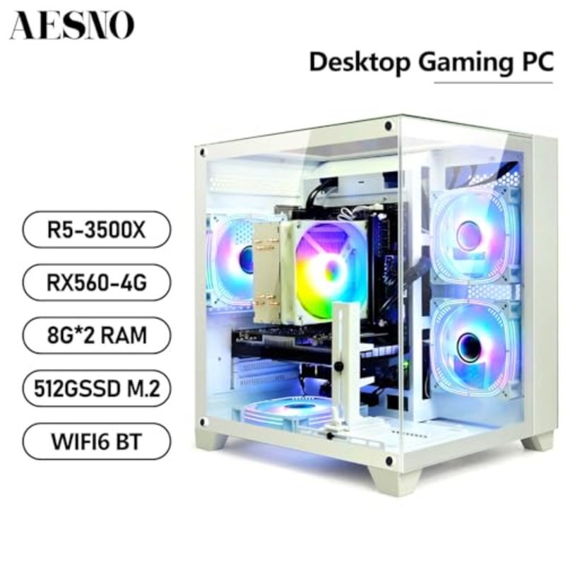 كمبيوتر ألعاب للرياضات الإلكترونية والمكاتب المنزلية: Ryzen 5 3500X، RX 560 4GB، برج أبيض، 6 النواة 3.6 جيجا هرتز حتى 4.1 جيجا هرتز، DDR4 16 جيجا بايت رام، NVMe 512 جيجا بايت SSD، إضاءة RGB، 400 واط PSU - Image 2