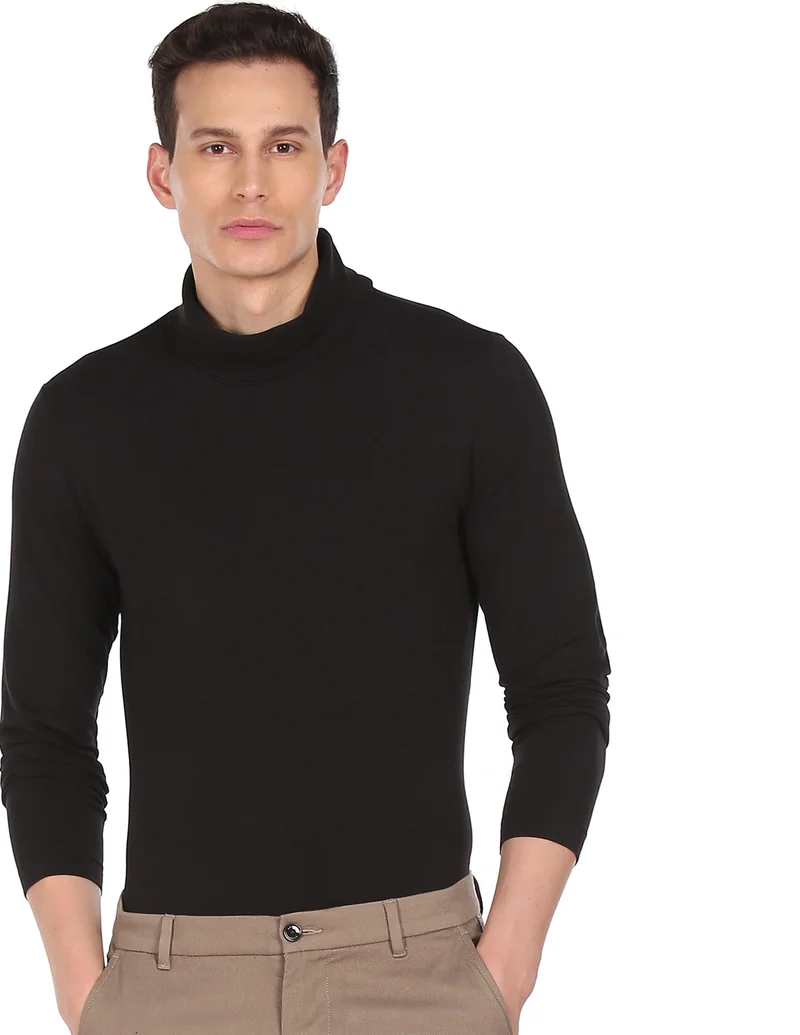 Long Sleeve Turtle Neck Solid T-Shirt