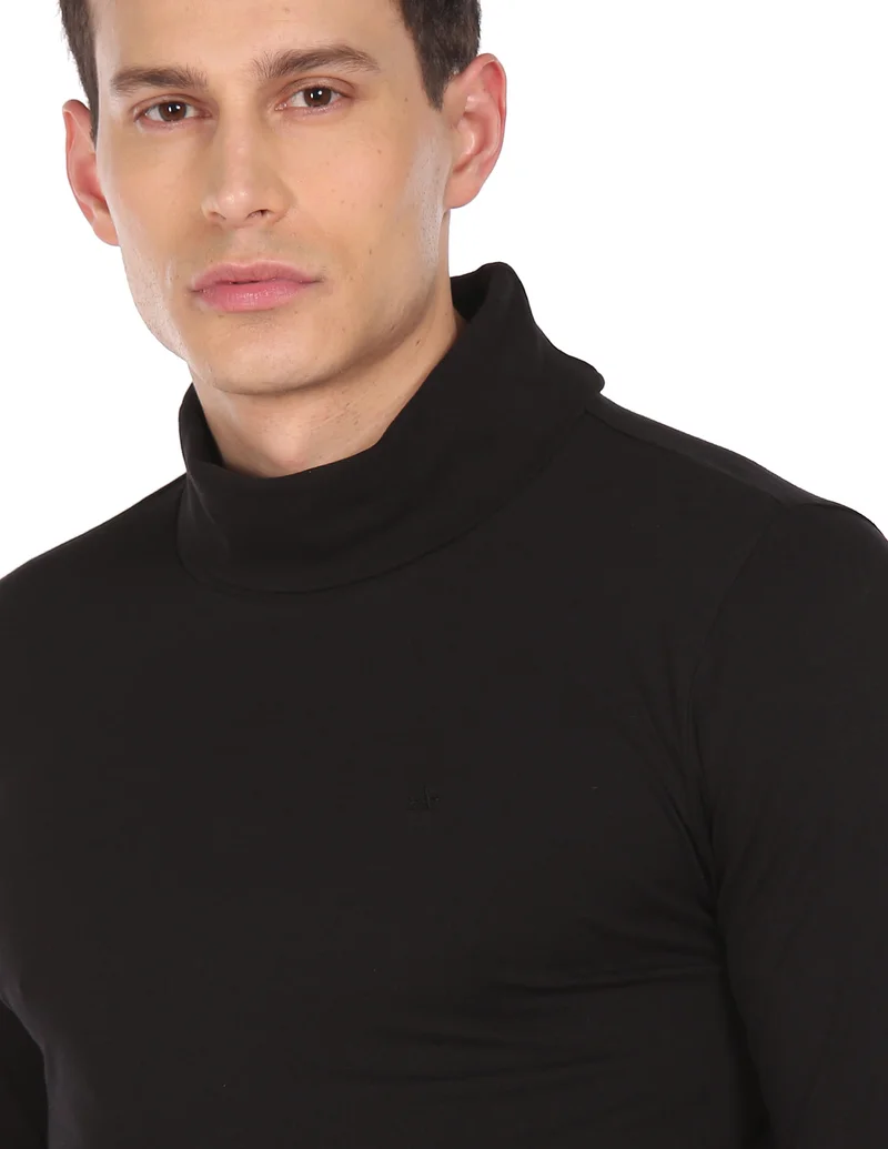 Arrow Black Long Sleeve Turtle Neck Solid T-Shirt for Men | Best Price UAE