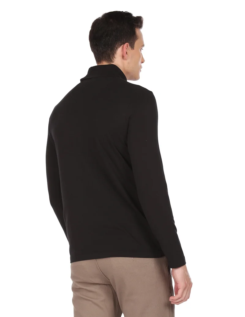 Arrow Black Long Sleeve Turtle Neck Solid T-Shirt for Men | Best Price UAE