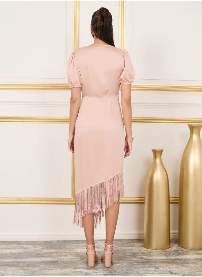 Styli Fringed Wrap Dress