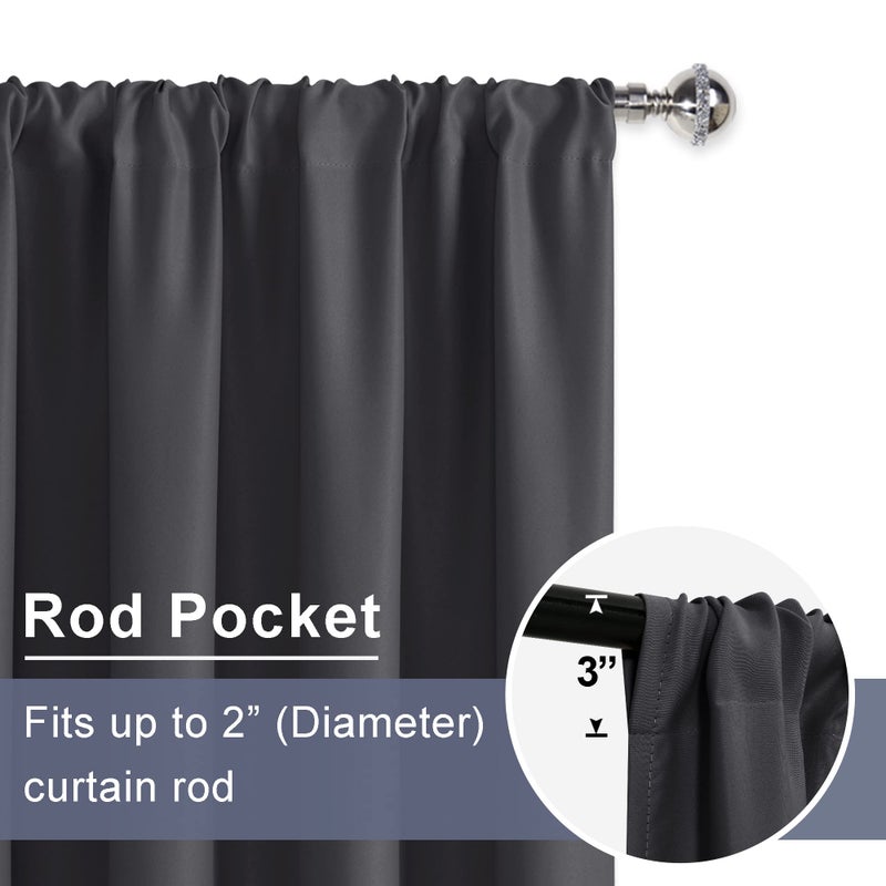 JIUZHEN Short Curtains Kitchen Half Window Blackout Curtains with 2 Tiebacks  Thermal Insulated Curtains 2 Panels  Rod Pocket Curtains for Bedroom  Bathroom  Kitchen  52 x 36 Inch  Dark Grey - Image 3