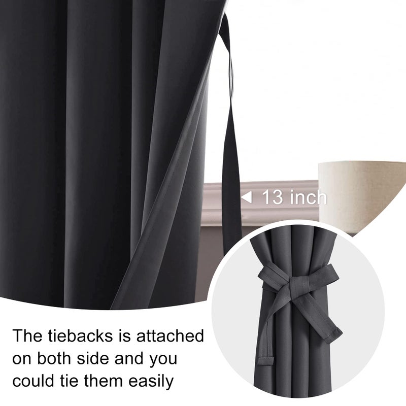 JIUZHEN Short Curtains Kitchen Half Window Blackout Curtains with 2 Tiebacks  Thermal Insulated Curtains 2 Panels  Rod Pocket Curtains for Bedroom  Bathroom  Kitchen  52 x 36 Inch  Dark Grey - Image 2