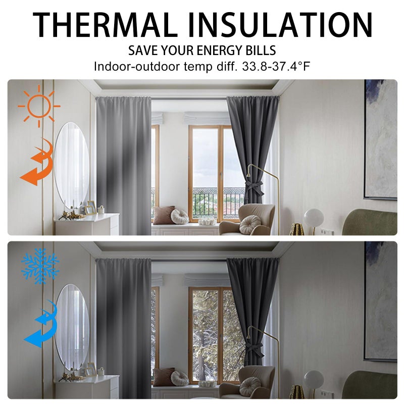 JIUZHEN Short Curtains Kitchen Half Window Blackout Curtains with 2 Tiebacks  Thermal Insulated Curtains 2 Panels  Rod Pocket Curtains for Bedroom  Bathroom  Kitchen  52 x 36 Inch  Dark Grey - Image 5