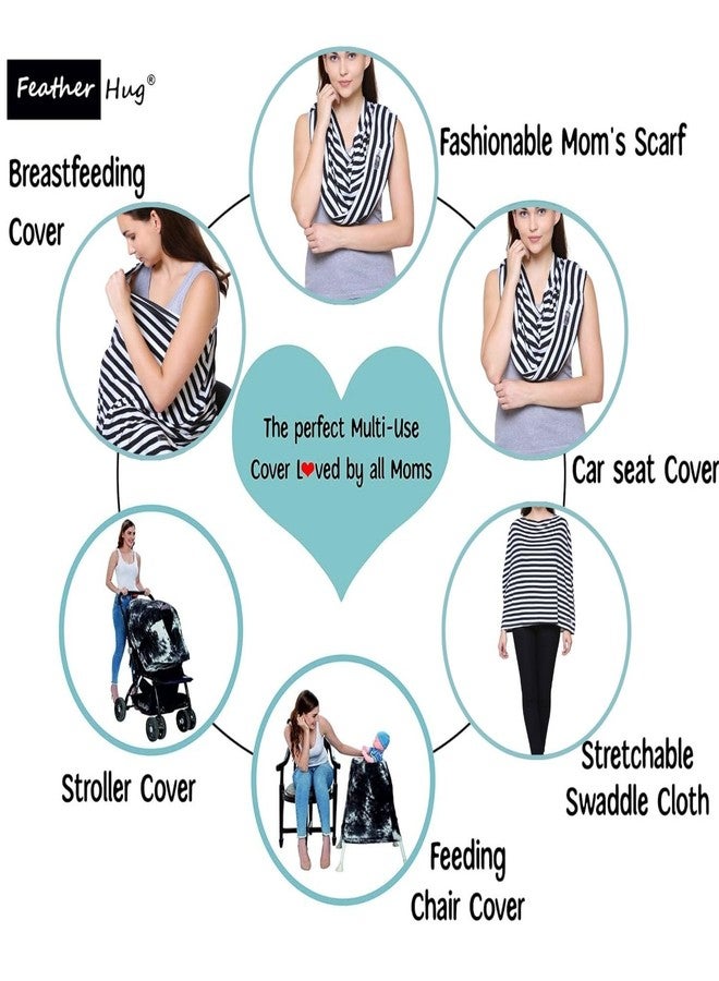 Feather Hug® 360° Premium Nursing cover for breastfeeding - Feeding apron for mom, stretchy feeding cover for mother, Real breathable breast feeding cover, Multi use soft nursing apron, No see - Through breastfeeding cover for mother. (Signature Black and White) - Image 2
