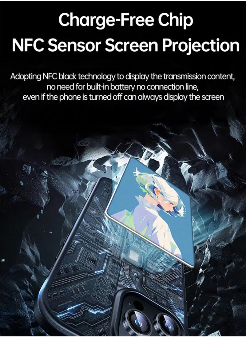 ZIPFORCE NFC Smart E-ink Screen Display Phone Case for iPhone 16 Pro DIY مخصصة ألياف الكربون القضية المحمولة مصممة رمادية