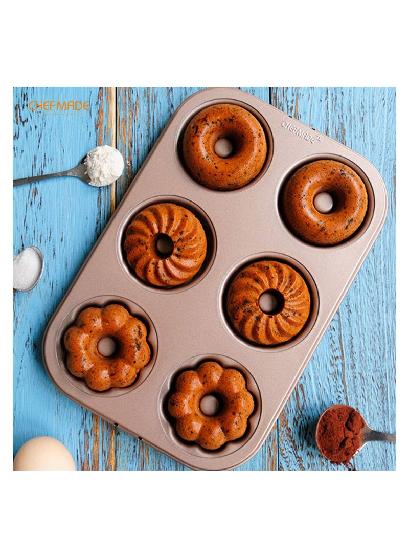 شيف ميد قالب دونات للكيك ، 6 تجاويف ، نمط غير لاصق ، أواني خبز دونات - Image 5