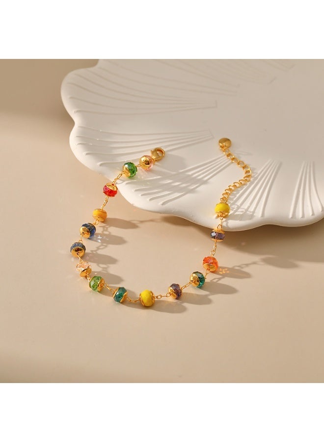AuliceVerse 18K Real Gold Plated 2-Piece Beaded Bracelet & Anklet Set – Multicolor Crystal & Rhinestone Accents – Perfect Beach Vacation Gift for Her, Summer Style & Coastal Elegance - Image 5