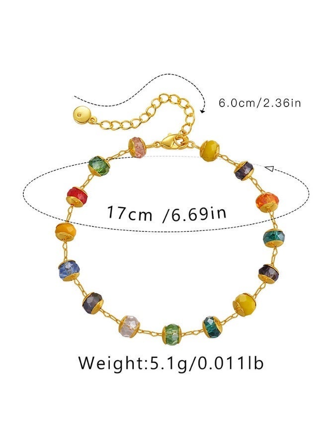AuliceVerse 18K Real Gold Plated 2-Piece Beaded Bracelet & Anklet Set – Multicolor Crystal & Rhinestone Accents – Perfect Beach Vacation Gift for Her, Summer Style & Coastal Elegance - Image 4