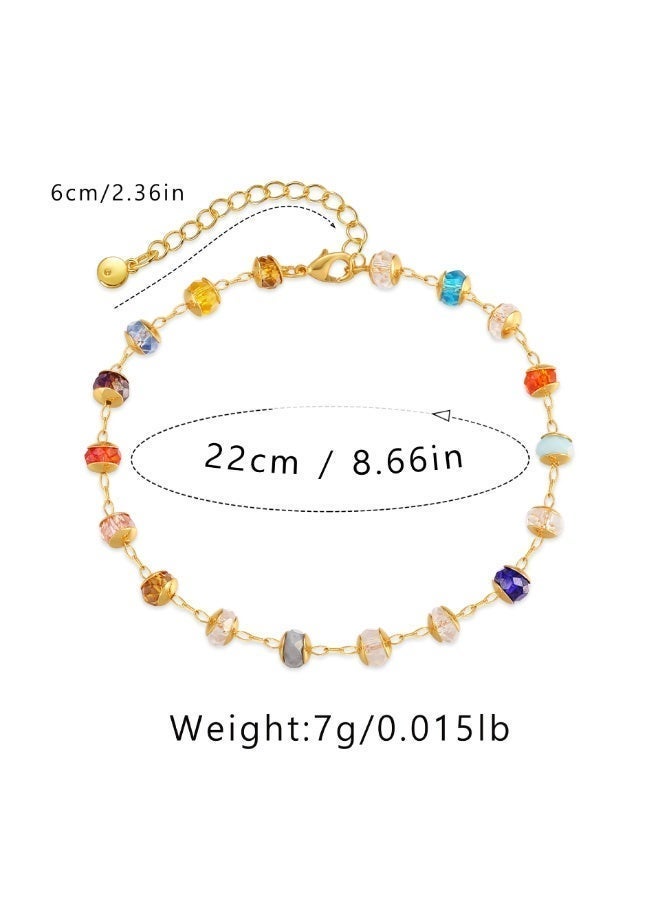 AuliceVerse 18K Real Gold Plated 2-Piece Beaded Bracelet & Anklet Set – Multicolor Crystal & Rhinestone Accents – Perfect Beach Vacation Gift for Her, Summer Style & Coastal Elegance - Image 3