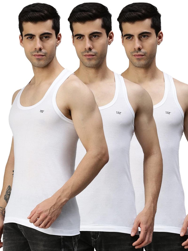 Lux Cozi Men's Pack of 3 White Round Neck Sleeveless Cotton Vest (Size : 100cm) - Image 1