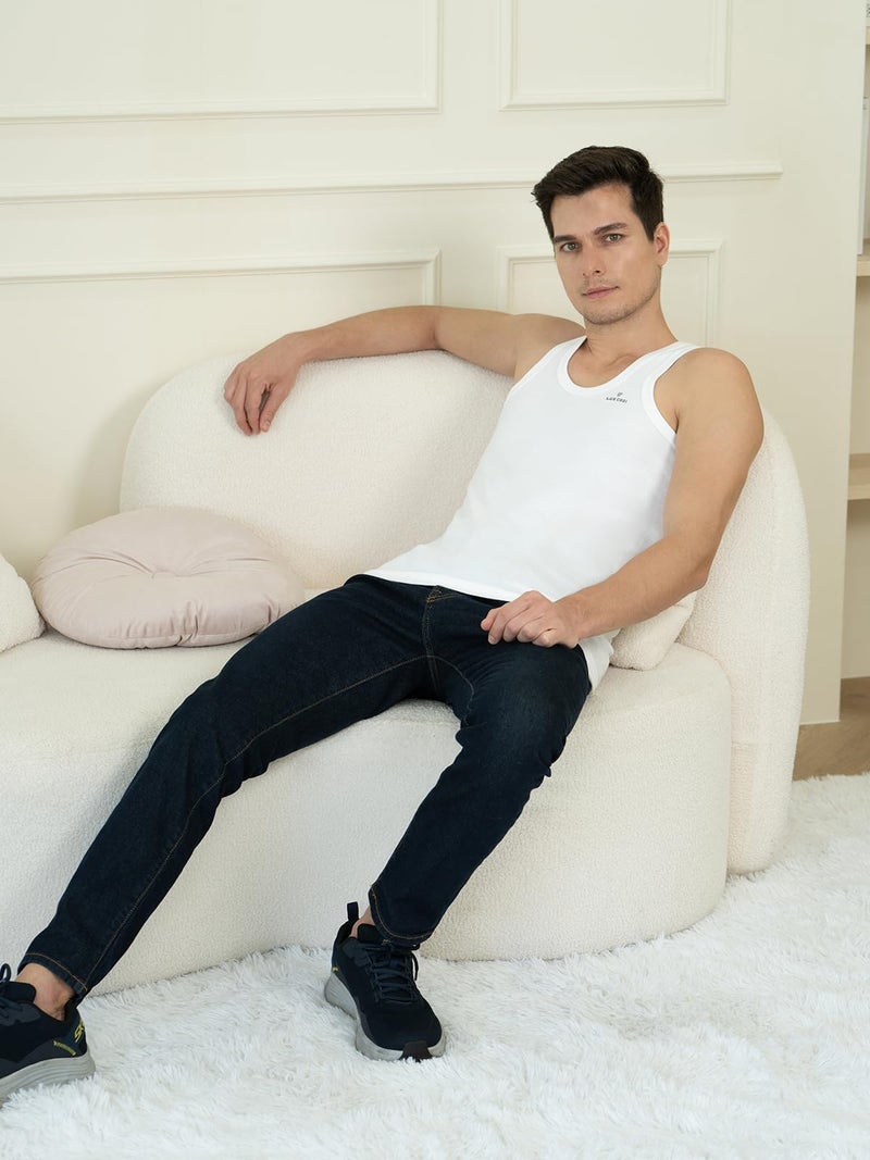 Lux Cozi Men's Pack of 3 White Round Neck Sleeveless Cotton Vest (Size : 100cm) - Image 3