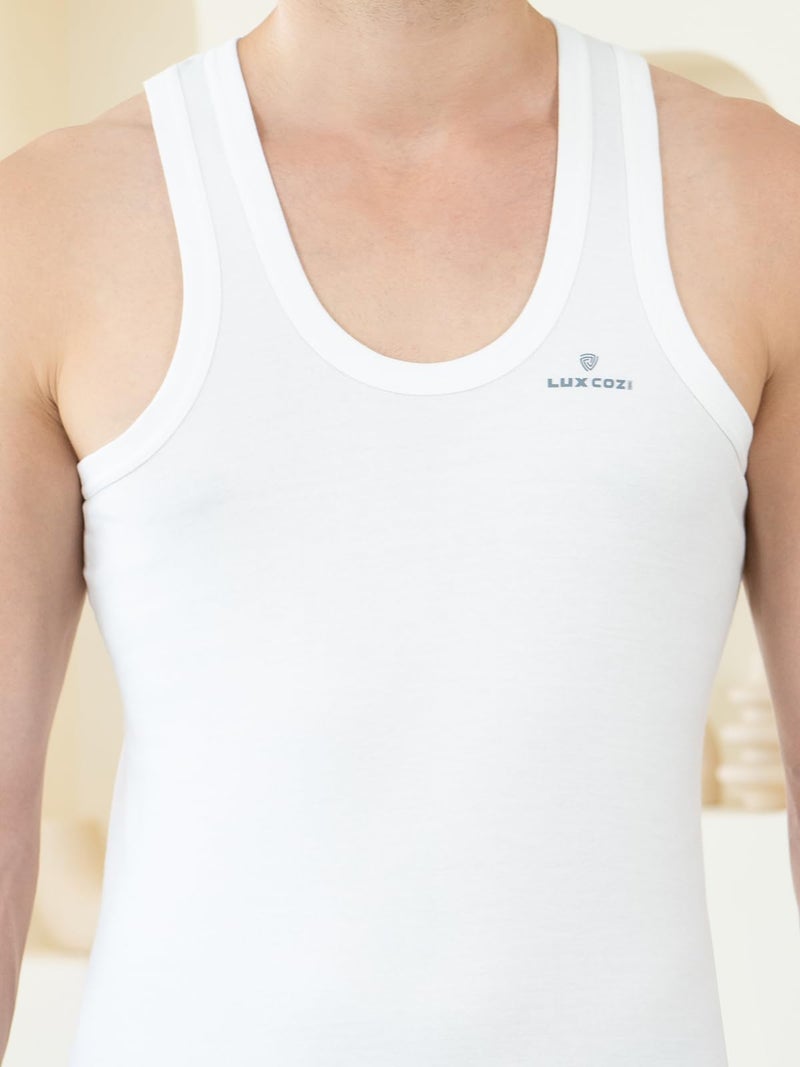 Lux Cozi Men's Pack of 3 White Round Neck Sleeveless Cotton Vest (Size : 100cm) - Image 4