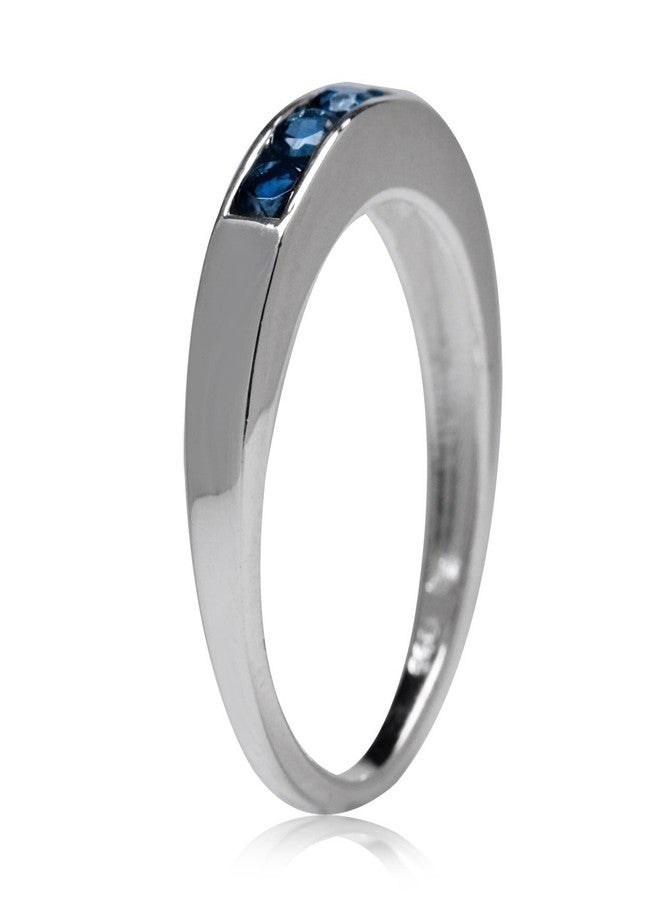 Silvershake 5 Stone 3mm Round Genuine London Blue Topaz 925 Sterling Silver Band Ring Size 7 - Image 3