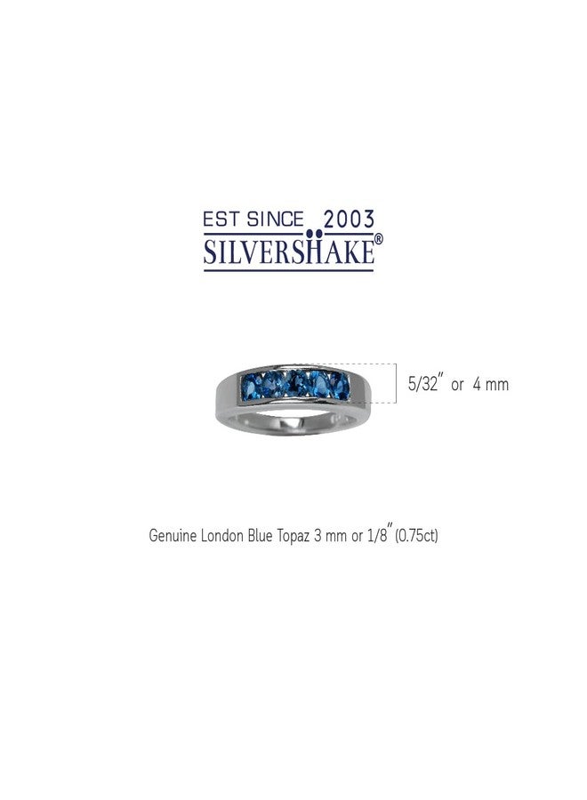 Silvershake 5 Stone 3mm Round Genuine London Blue Topaz 925 Sterling Silver Band Ring Size 7 - Image 2
