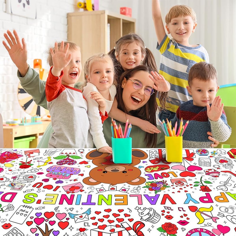 SPERINGEEN Valentines Tablecloth Decorations, Valentines Crafts for Kids, Essentials Valentine Day Coloring Games Activities Gifts Poster Banner Table Cover for Valentine Children Family School Party Decor - Image 5