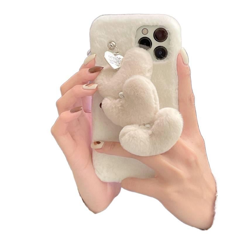 غطاء واقي بسيليكون لـ iPhone 14 / 14 Plus / 14 Pro / 14 Pro Max مع سوار فروي على شكل قلب وحماية من السقوط مع مقاومة للصدمات مع مقاومة لبصمات الأصابع باللون أبيض مقاوم للصدمات من ا. - Image 1