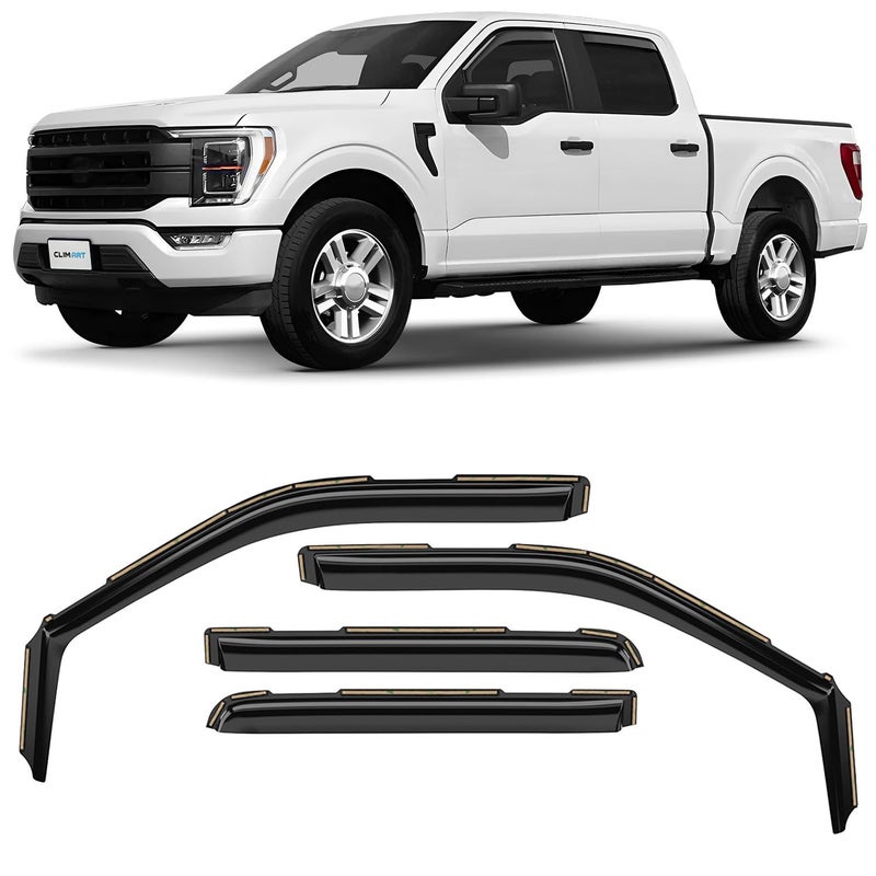 CLIM ART inChannel Incredibly Durable Rain Guards Compatible with F150 20212025 SuperCrew Original Window Deflectors Vent Window Visors Vent Deflector 4 pcs 621237
