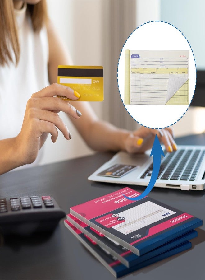 XKDOUS مجموعة دفاتر فواتير وإيصالات XKDOUS، عبوة من 5 دفاتر، جزآن بدون كربون، مقاس 5-9/16 بوصة × 8-7/16 بوصة، مناسبة للشركات الصغيرة، 50 مجموعة في كل دفتر - Image 5