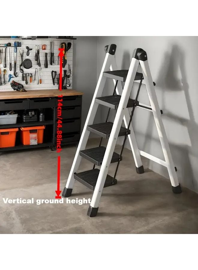 White 3 Step Folding Ladder Non Slip Base Sturdy Metal Portable Lightweight - Image 4