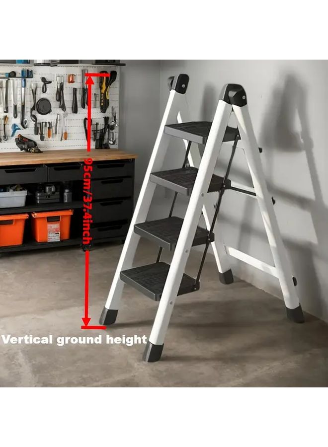 White 3 Step Folding Ladder Non Slip Base Sturdy Metal Portable Lightweight - Image 5