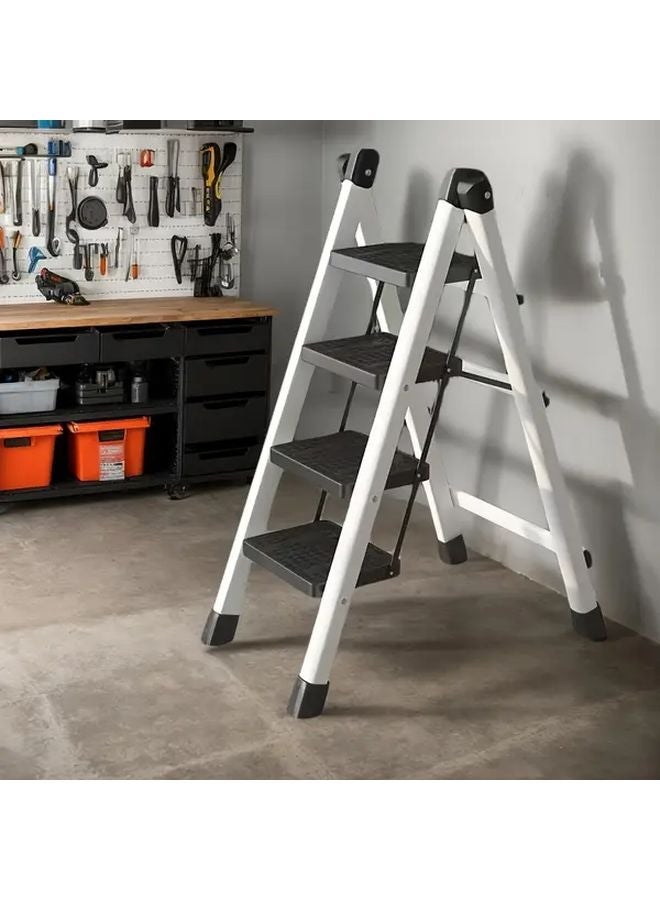 White 3 Step Folding Ladder Non Slip Base Sturdy Metal Portable Lightweight - Image 3