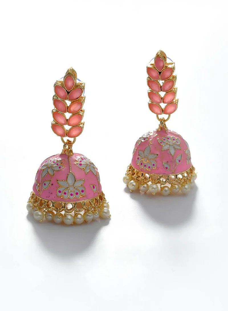 SOHI Pink Designer Leaf Shaped Contemporary Artificial Drop Earring Jewellery
