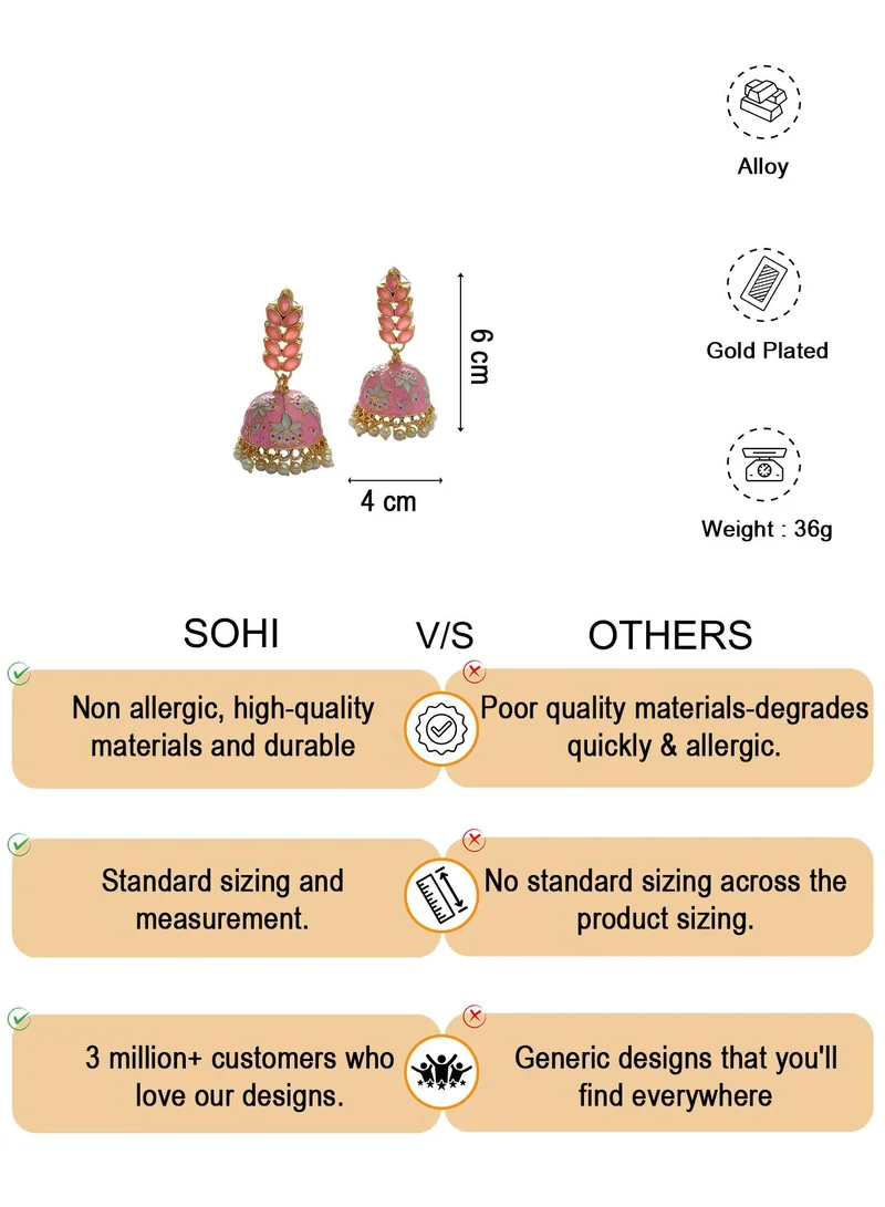 SOHI Pink Designer Leaf Shaped Contemporary Artificial Drop Earring Jewellery