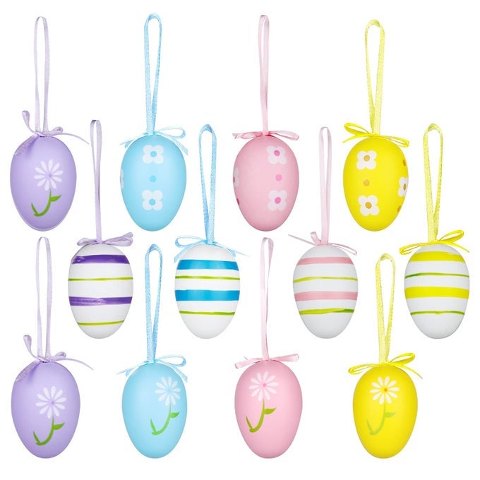 12PCS EASTER DECORATIONS EGGS HANGING ORNAMENTS COLORFUL FOR EASTER TREE BASKET DECOR PARTY FAVORS SUPPLIES HOME