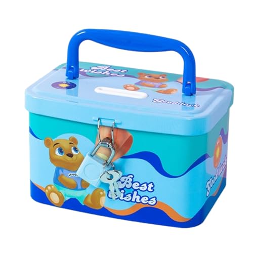FunBlast Money Saving Tin Coin Bank with Handle, Lock and Key, Piggy Bank for Kids, Gullak for Kid, Birthday Return for Boys & Girls, Money Bank, Coin Box for Kid (A-Multicolor) - Image 1