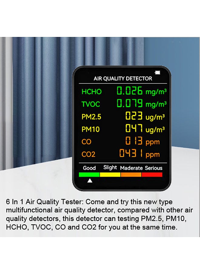 Lepmerk - 6 In 1 PM2.5 PM10 HCHO TVOC CO CO2 Multifunctional Air Quality Detector CO Carbon Dioxide - Image 1